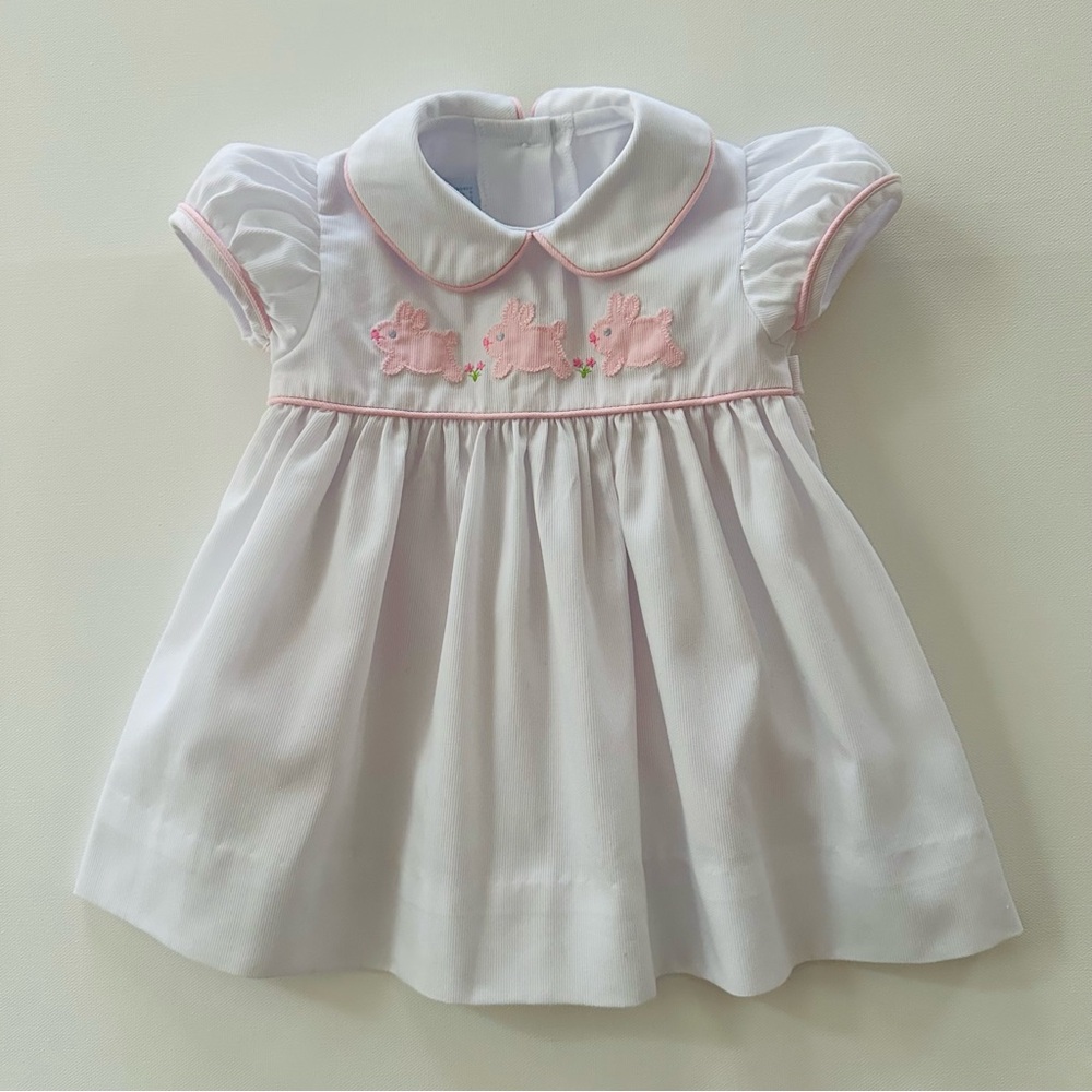 Little English 12 Months Baby Girl White Pink Bunny Dress Easter Spring